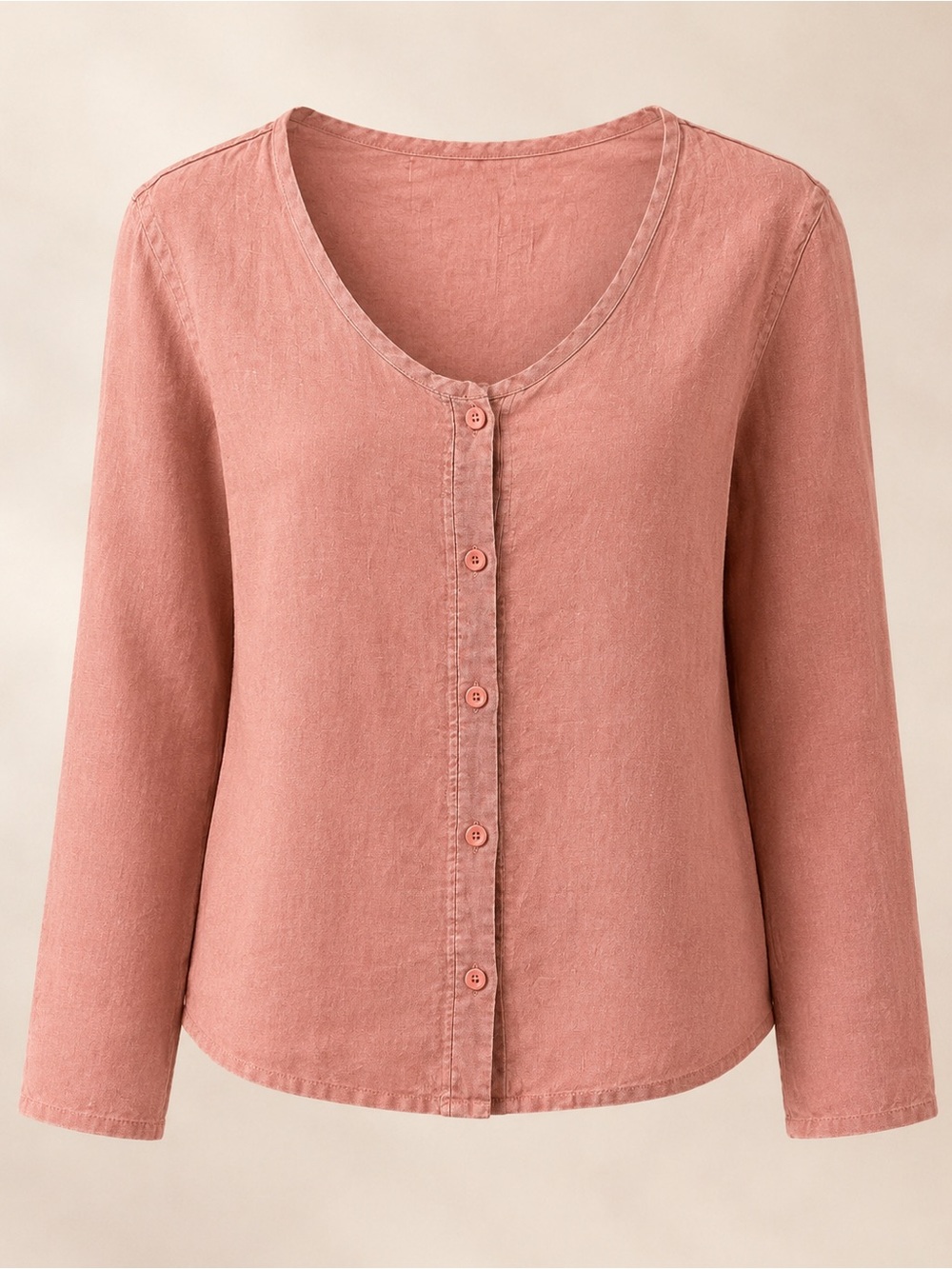 FLAX 100% Linen Salmon Button Front Top – Small – NWOT